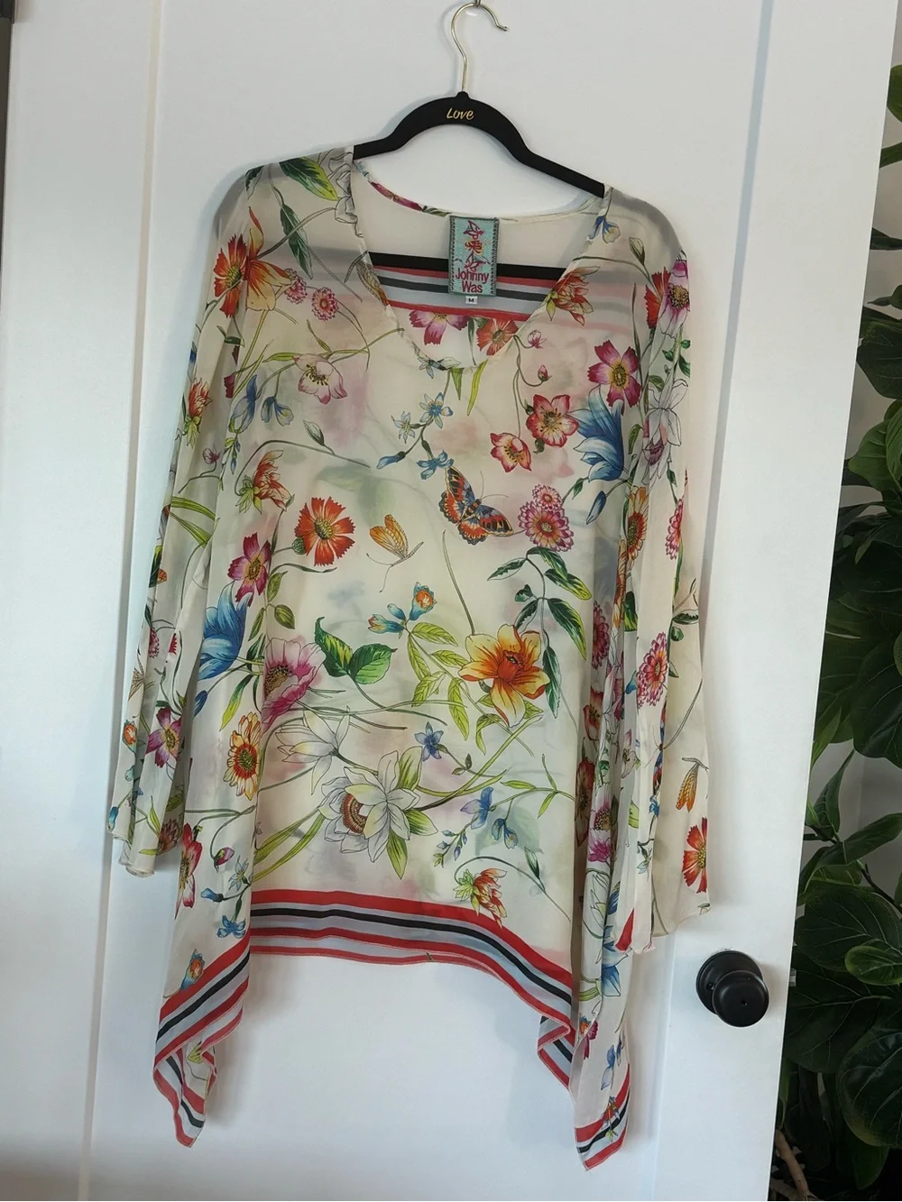 Johnny Was Cream Sheer Floral Tunic with Multicolor Blooms - Picture 2 of 2